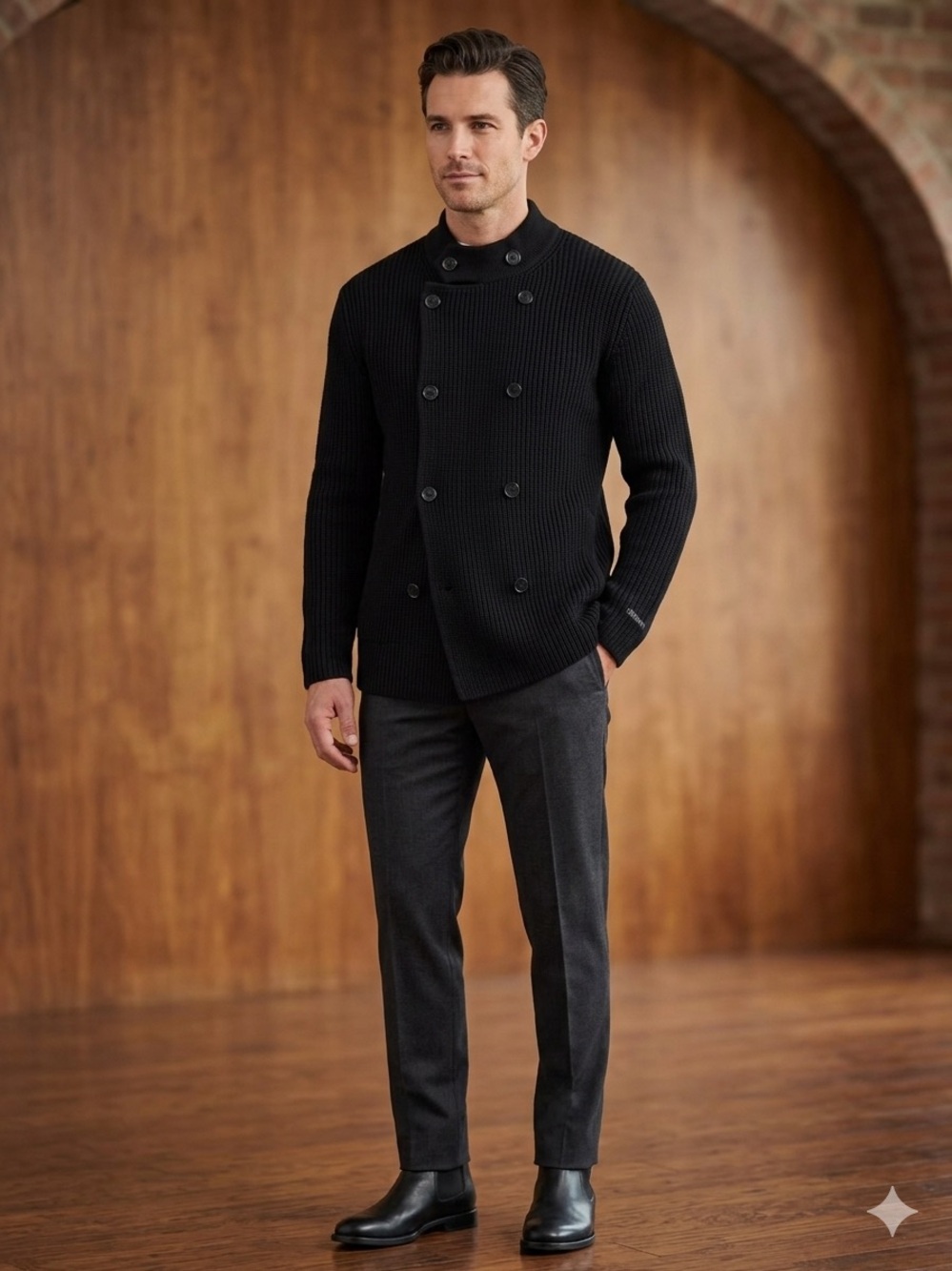 {Armani Collezioni} Mens Wool Double Breasted Cardigan Black 50